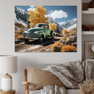 Green Pickup Truck Landscape Adventurers - Pickup Truck Canvas Wall Art